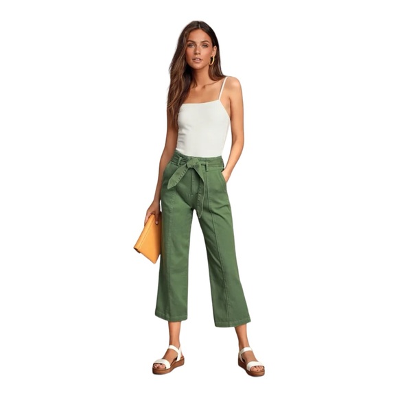 Lulus Dillon Olive Green Self-Tie Cropped Jeans Sz 25 - Picture 2 of 15